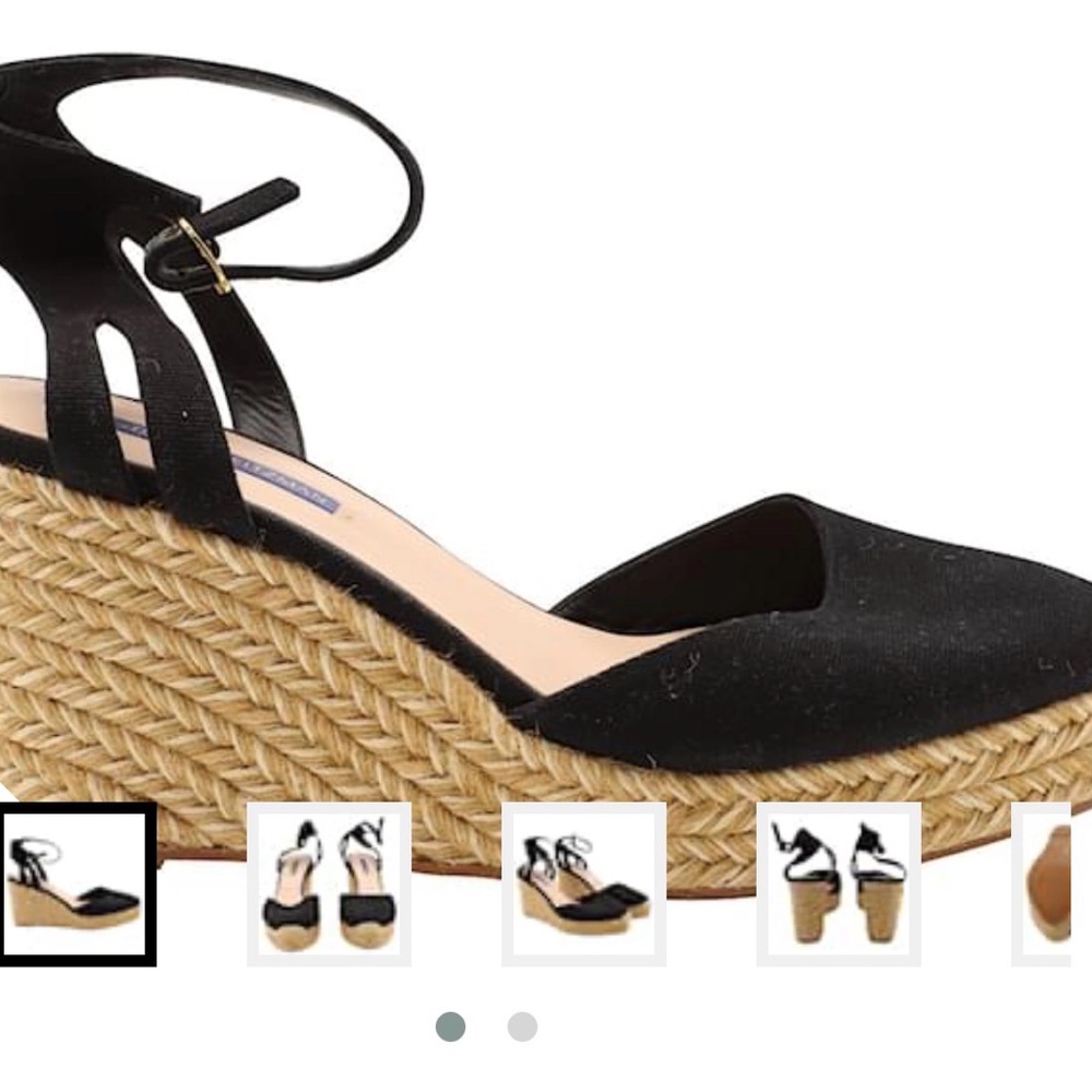 Stuart Weitzman Black and Tan Wedge Sandals